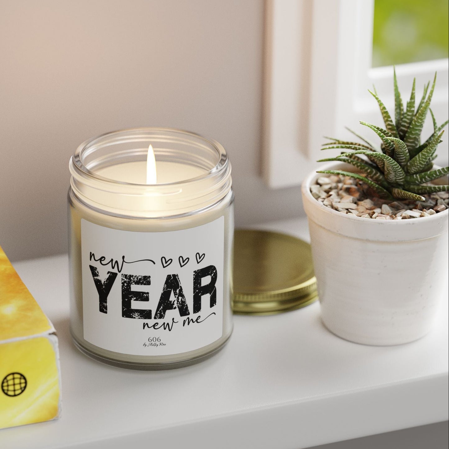 New Year New Me Scented Candle, Coconut Apricot Wax (4oz, 9oz), meaningful handmade piece by 606