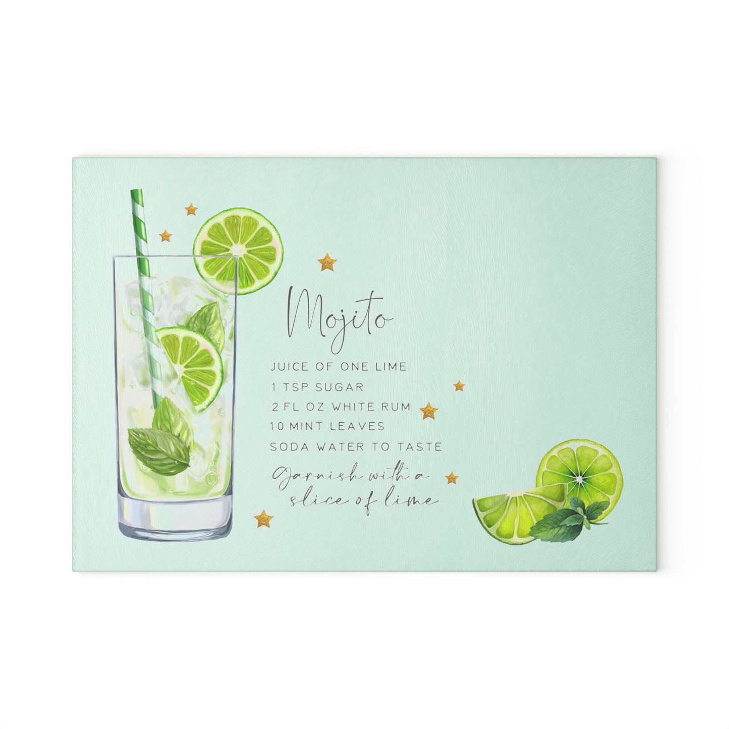 Mojito Recipe Glass Cutting Board