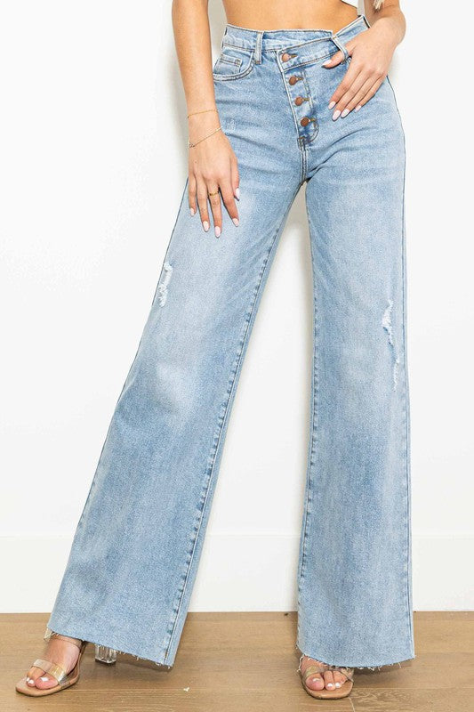 Criss Cross High Waisted Wide Leg Jeans