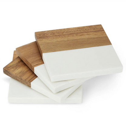 Personalized Monogram Marble & Wood Coaster Set