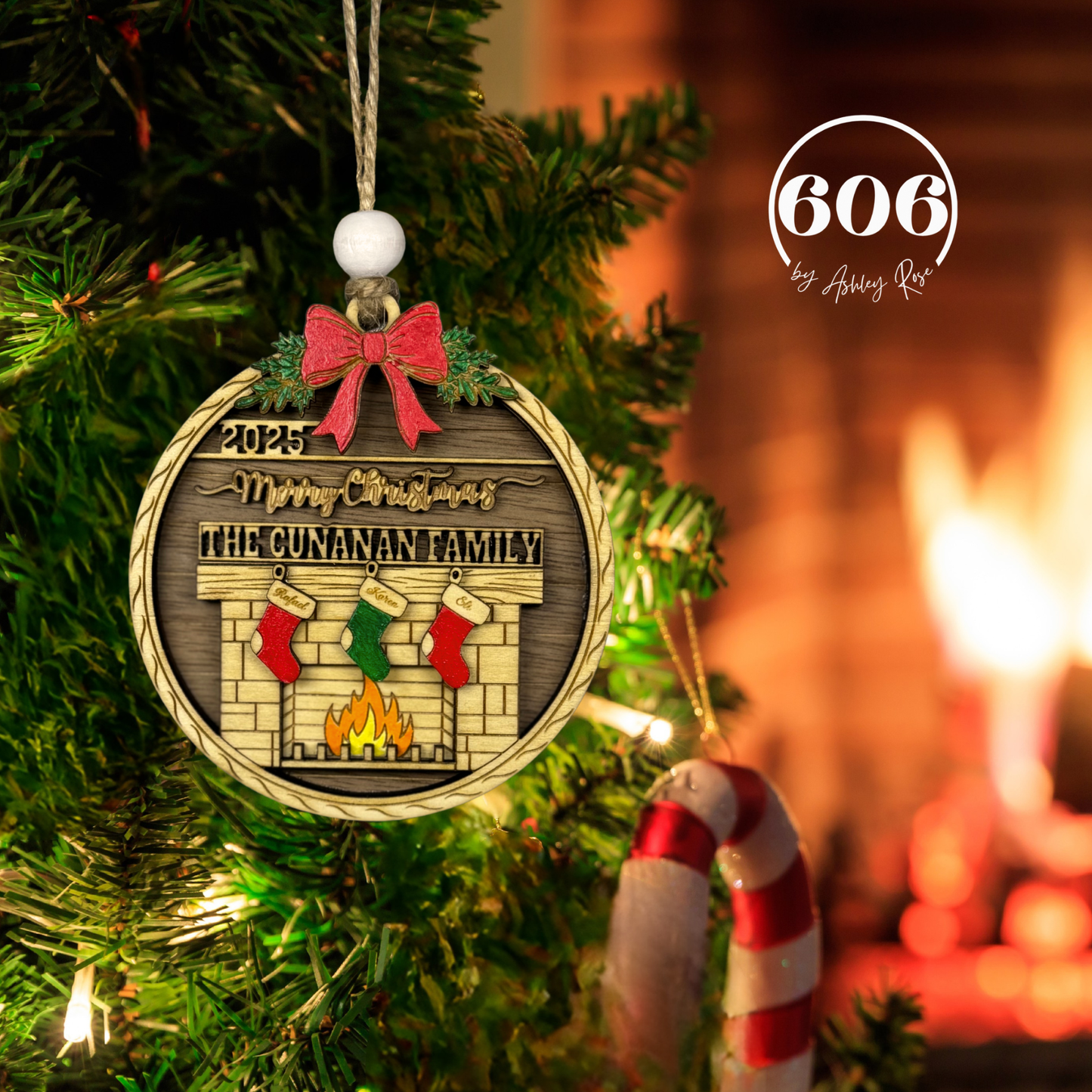 Personalized Family Fireplace Ornament