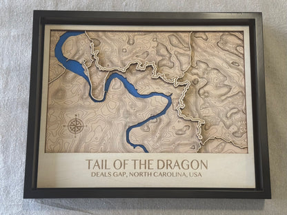 Tail Of The Dragon Topographic Framed Map Art, meaningful handmade piece by 606