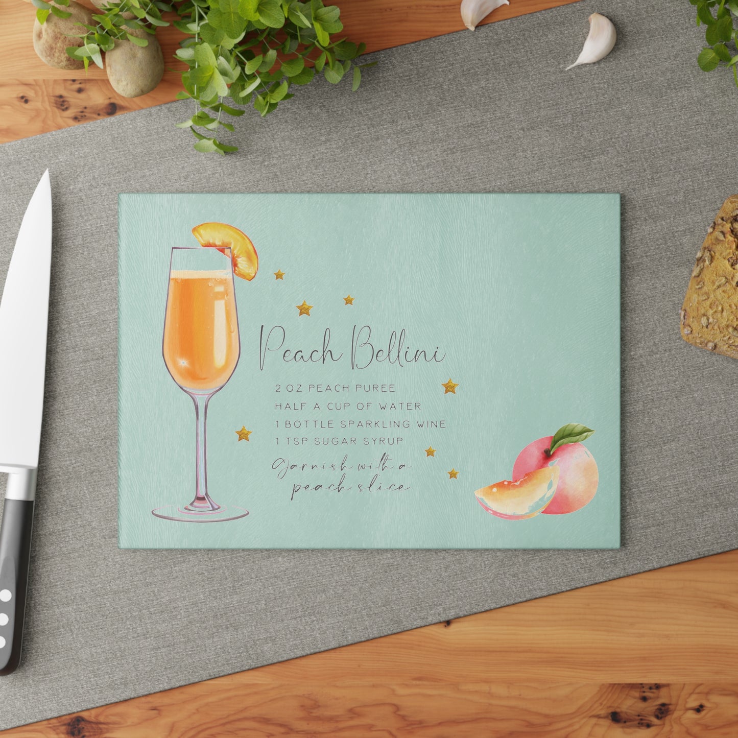 Peach Bellini Recipe Glass Cutting Board