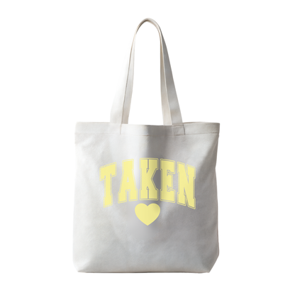 “Taken” Canvas Tote Bag – Playful Statement Carryall | Colorful Graphic Options