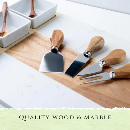 Custom Engraved Marble & Wood Charcuterie Board Deluxe Set