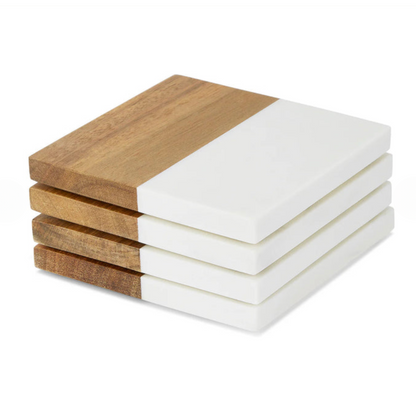 Personalized Monogram Marble & Wood Coaster Set