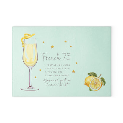 French 75 Recipe Glass Cutting Board