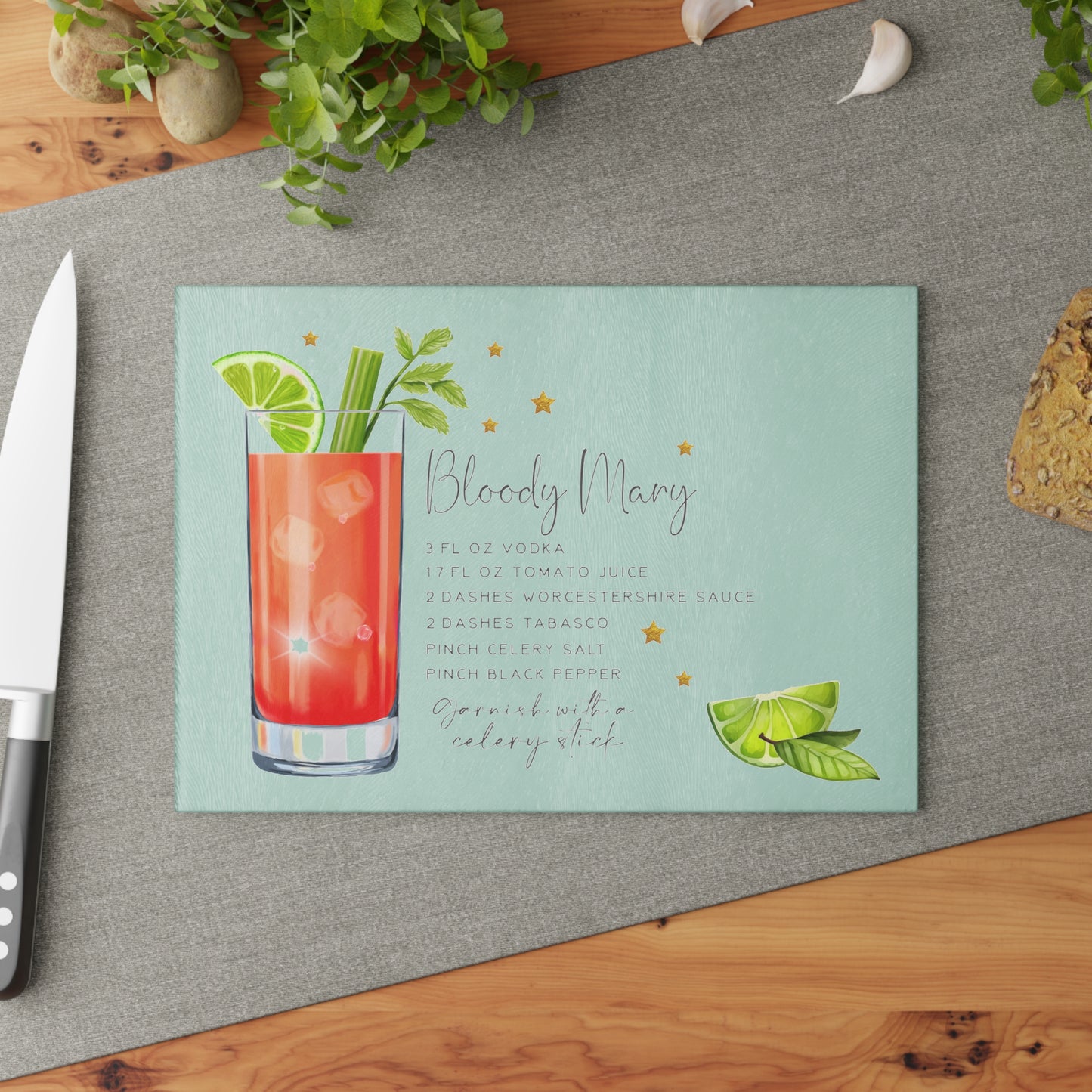 Bloody Mary Recipe Glass Cutting Board