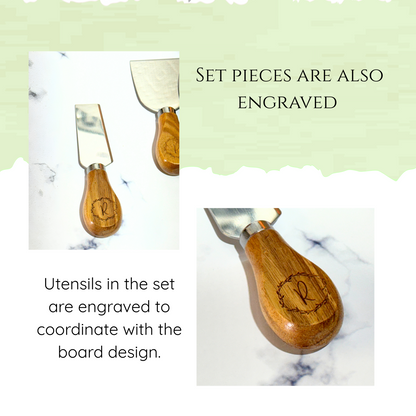 Custom Engraved Marble & Wood Charcuterie Board Deluxe Set