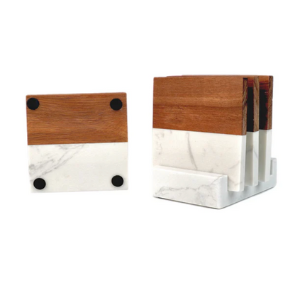 Personalized Monogram Marble & Wood Coaster Set