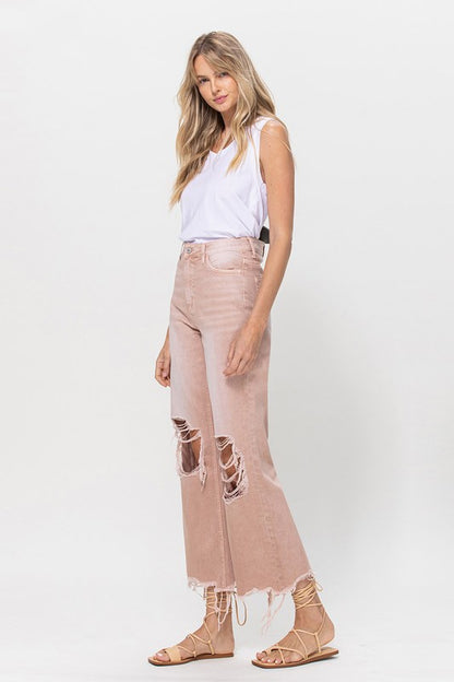 Dusty Rose 90's Vintage Crop Flare Jeans