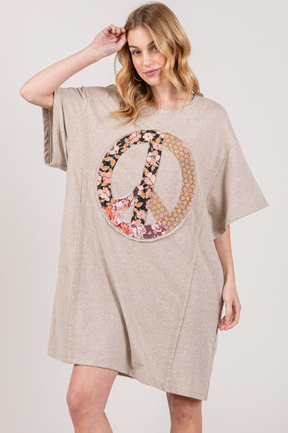 SAGE + FIG Peace Sign Short Sleeve Tee Dress