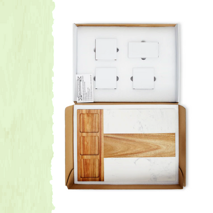 Custom Engraved Marble & Wood Charcuterie Board Deluxe Set