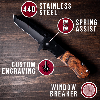 Custom Engraved Pocket Utility Knife Custom Engraved Pocket Utility Knife – Personalized Wood Handle EDC Gift for Him