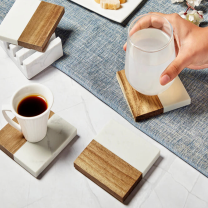 Personalized Monogram Marble & Wood Coaster Set