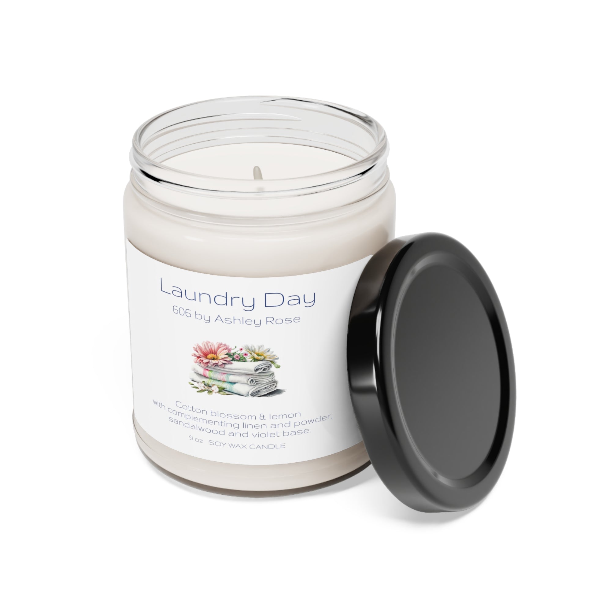 Laundry Day Scented Soy Candle, 9oz, open lid