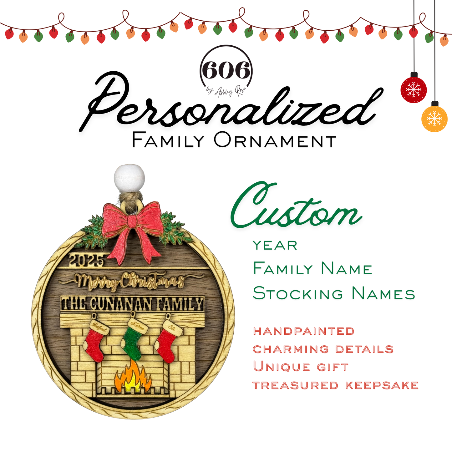 Personalized Family Fireplace Ornament