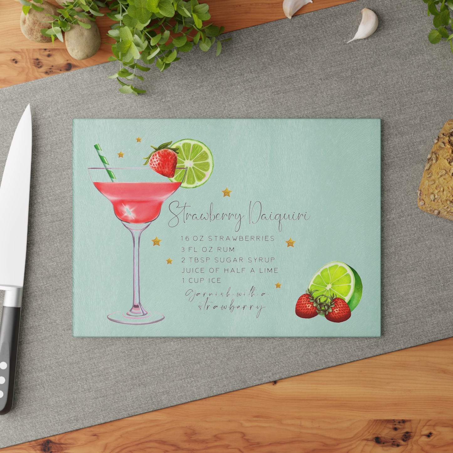 Strawberry Daiquiri Recipe Glass Cutting Board