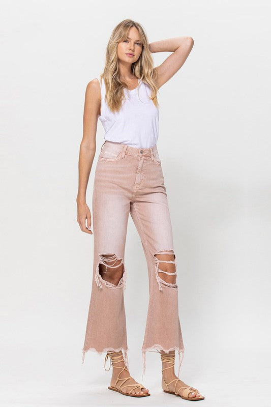 Dusty Rose 90's Vintage Crop Flare Jeans