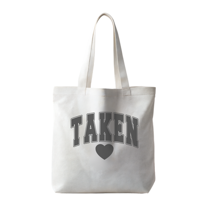 “Taken” Canvas Tote Bag – Playful Statement Carryall | Colorful Graphic Options