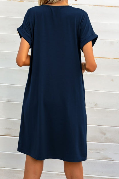 Scoop Neck Short Sleeve Pocket Dress