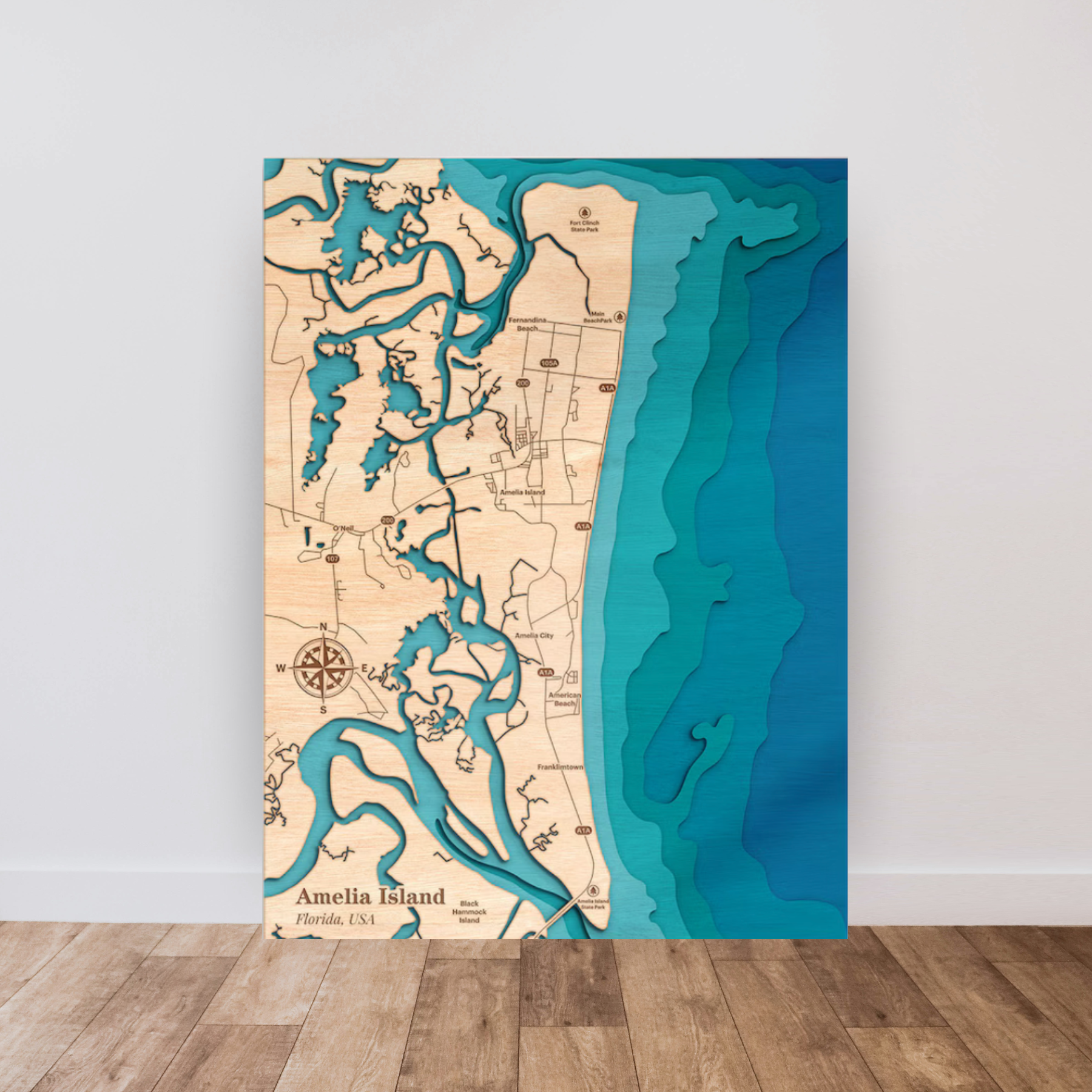 Amelia Island 3D Layered Wood Map Art, meaningful handmade piece by 606