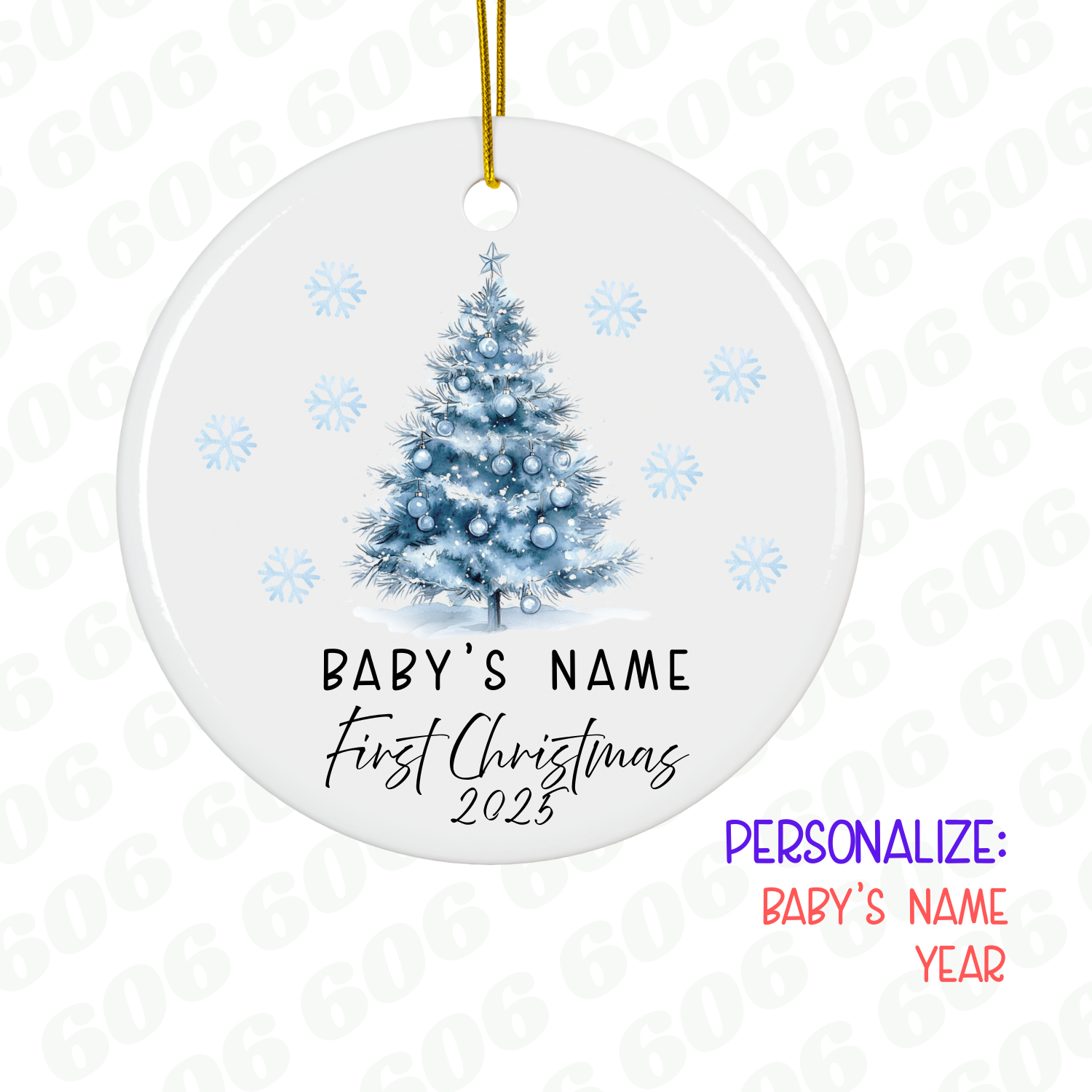 Christmas tree ornament with customizable text on a white background