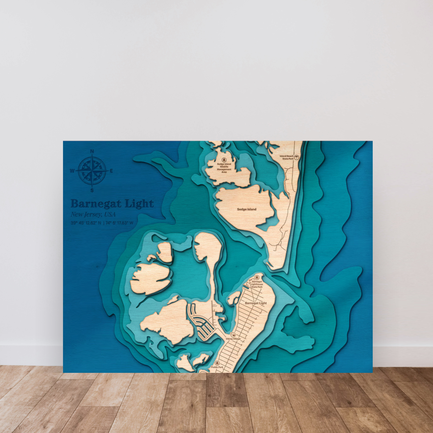 Barnegat Light 3D Layered Wood Map Art, meaningful handmade piece by 606