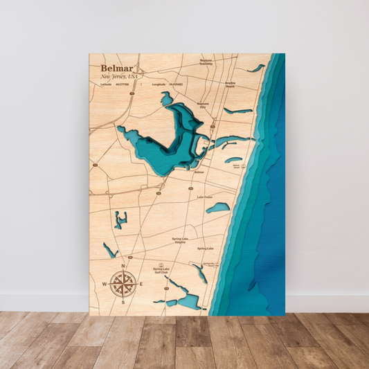Belmar 3D Layered Wood Map Art, meaningful handmade piece by 606