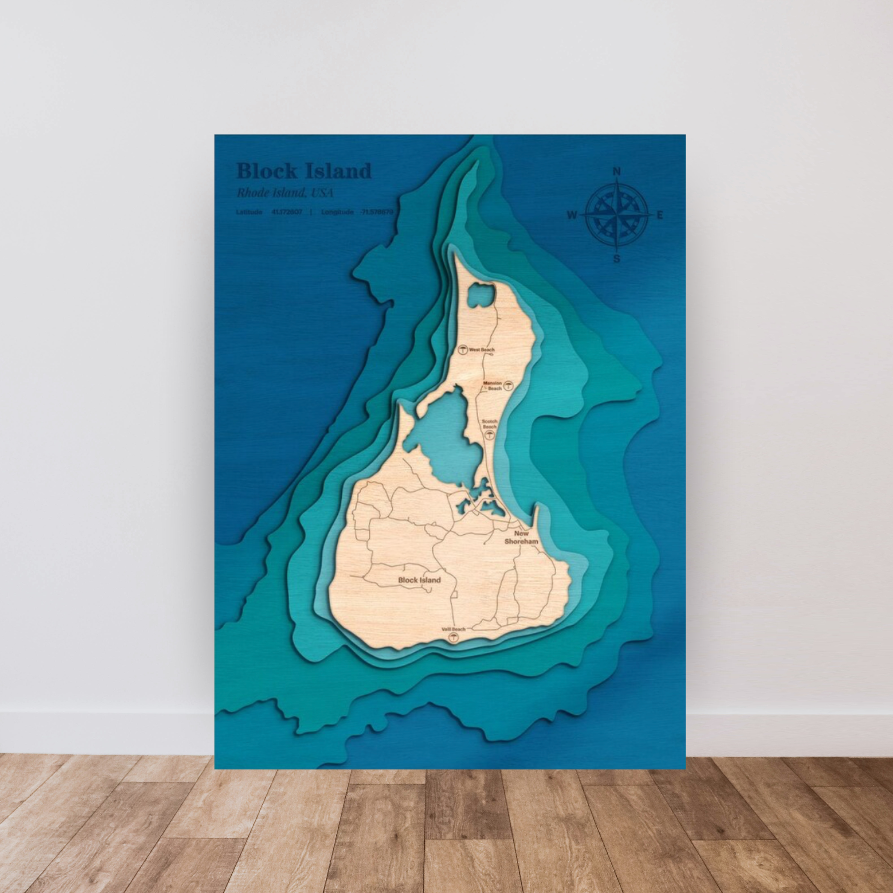 Block Island 3D Layered Wood Map Art, meaningful handmade piece by 606