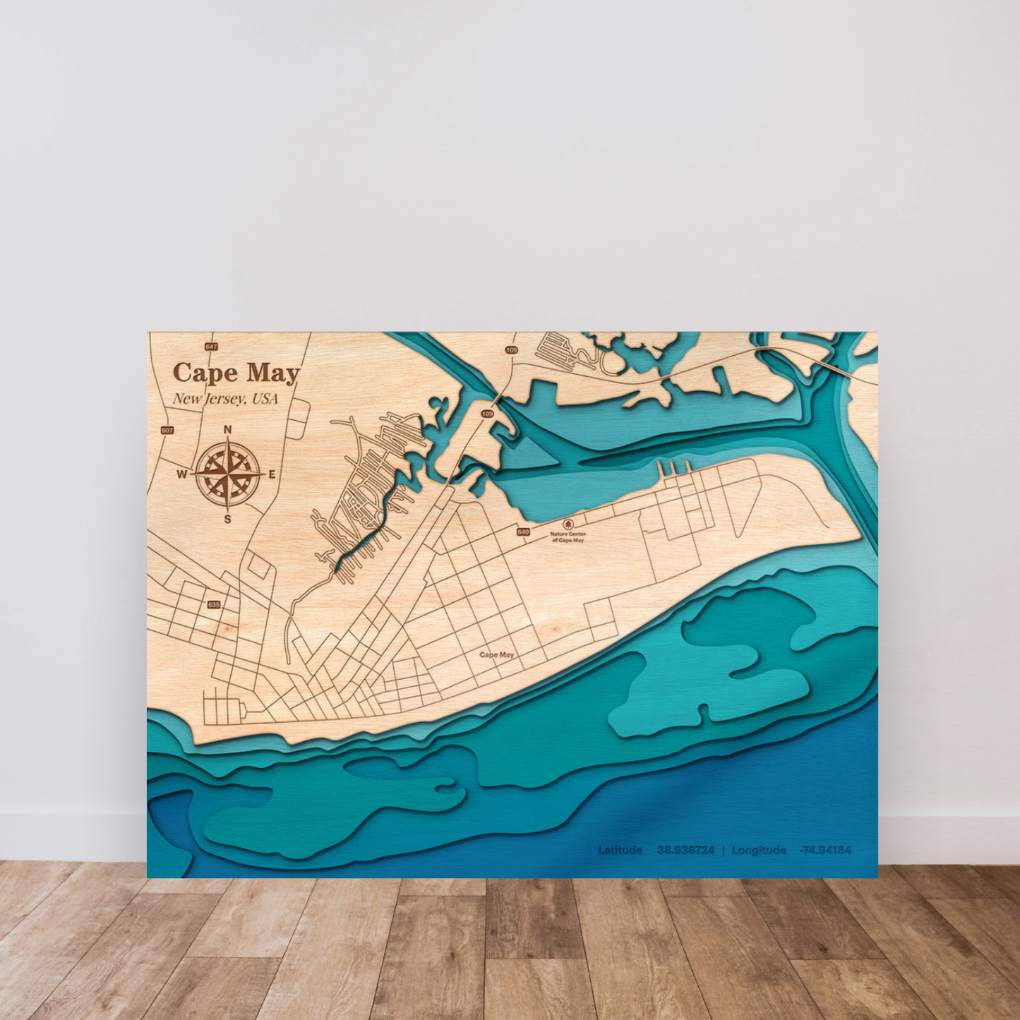 Cape May 3D Layered Wood Map Art, meaningful handmade piece by 606