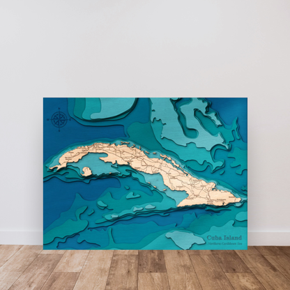 Cuba 3D Layered Wood Map Art, meaningful handmade piece by 606