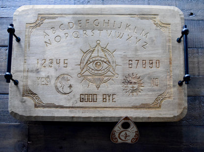 Deluxe Engraved Ouija Board Serving Tray with Matching Wooden Planchette, meaningful handmade piece by 606