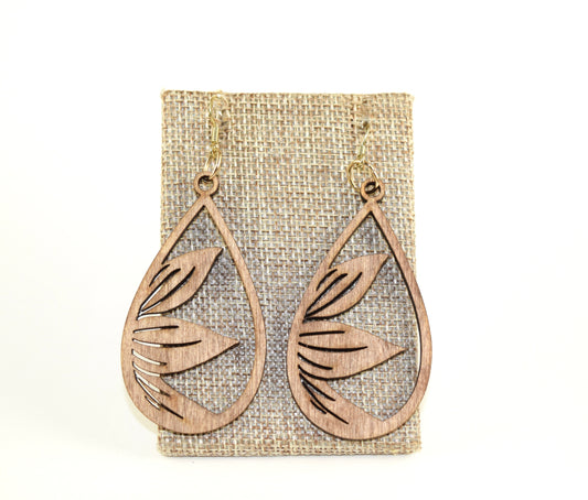 Wood Sunflower Petal Drop Earrings