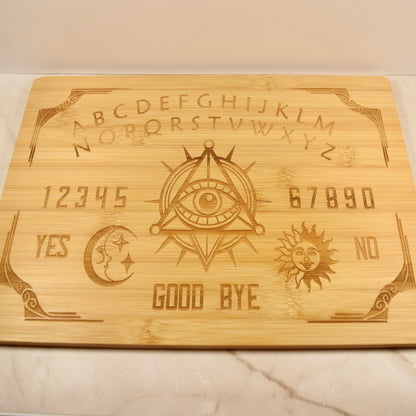 Bamboo Ouija Board Cutting Board with Matching Planchette – 12x9" Engraved Halloween Charcuterie Board