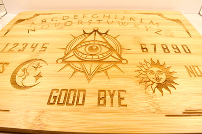 Bamboo Ouija Board Cutting Board with Matching Planchette – 12x9" Engraved Halloween Charcuterie Board