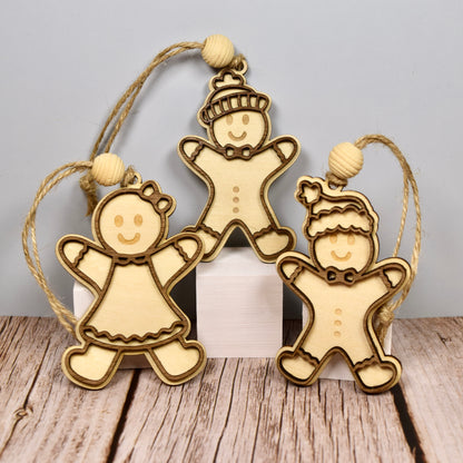 Set of 3 Layered Wood Gingerbread Ornaments – Handmade Walnut & Basswood with Beehive Bead, meaningful handmade piece by 606