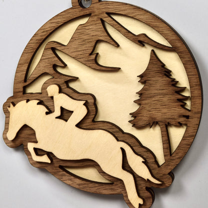 Handmade 3-Layer Wood Ornament – Rustic Basswood & Walnut - Equestrian