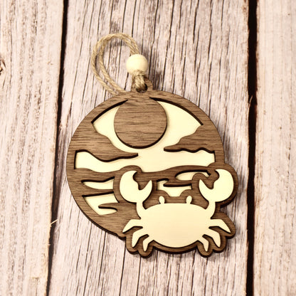 Handmade 3-Layer Wood Ornament – Rustic Basswood & Walnut - Coastal Crab, meaningful handmade piece by 606