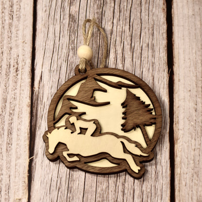Handmade 3-Layer Wood Ornament – Rustic Basswood & Walnut - Equestrian, meaningful handmade piece by 606