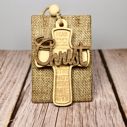 Layered Wood Cross Ornament – Philippians 4:13