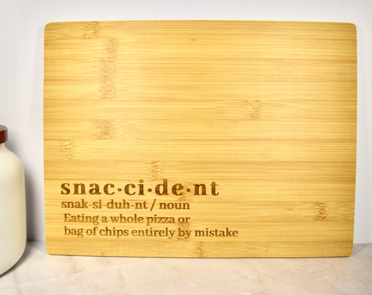 Snaccident Bamboo Board, meaningful handmade piece by 606