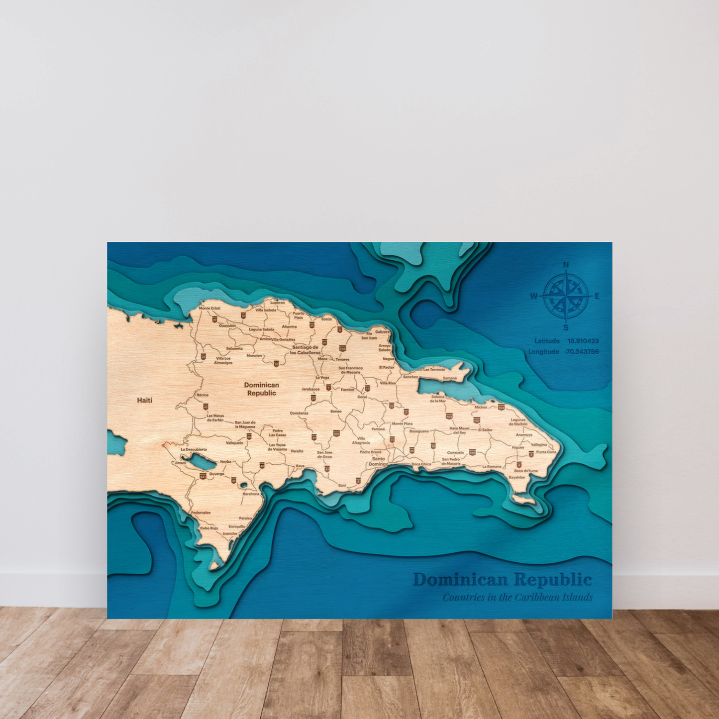 Dominican Republic 3D Layered Wood Map Art