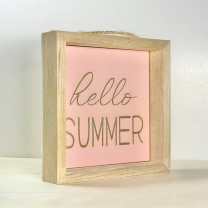 Hello Summer Wooden Decor Sign | Hand Painted Wood Wall or Shelf Sign