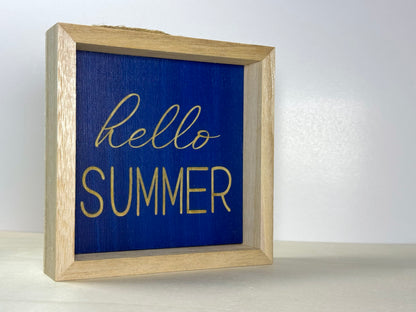Hello Summer Wooden Decor Sign | Hand Painted Wood Wall or Shelf Sign