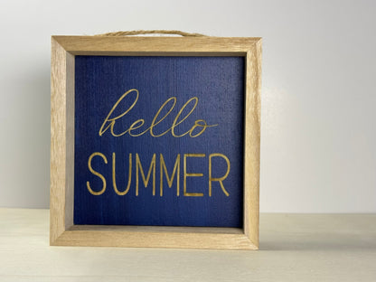 Hello Summer Wooden Decor Sign | Hand Painted Wood Wall or Shelf Sign