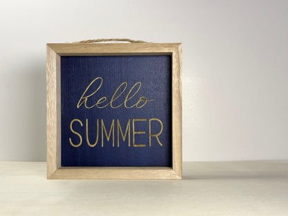 Hello Summer Wooden Decor Sign | Hand Painted Wood Wall or Shelf Sign