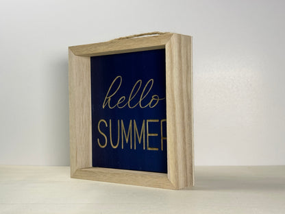 Hello Summer Wooden Decor Sign | Hand Painted Wood Wall or Shelf Sign
