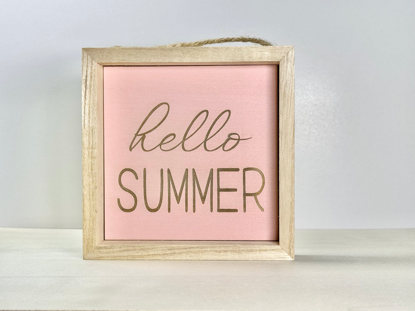 Hello Summer Wooden Decor Sign | Hand Painted Wood Wall or Shelf Sign