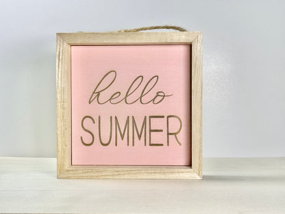 Hello Summer Wooden Decor Sign | Hand Painted Wood Wall or Shelf Sign